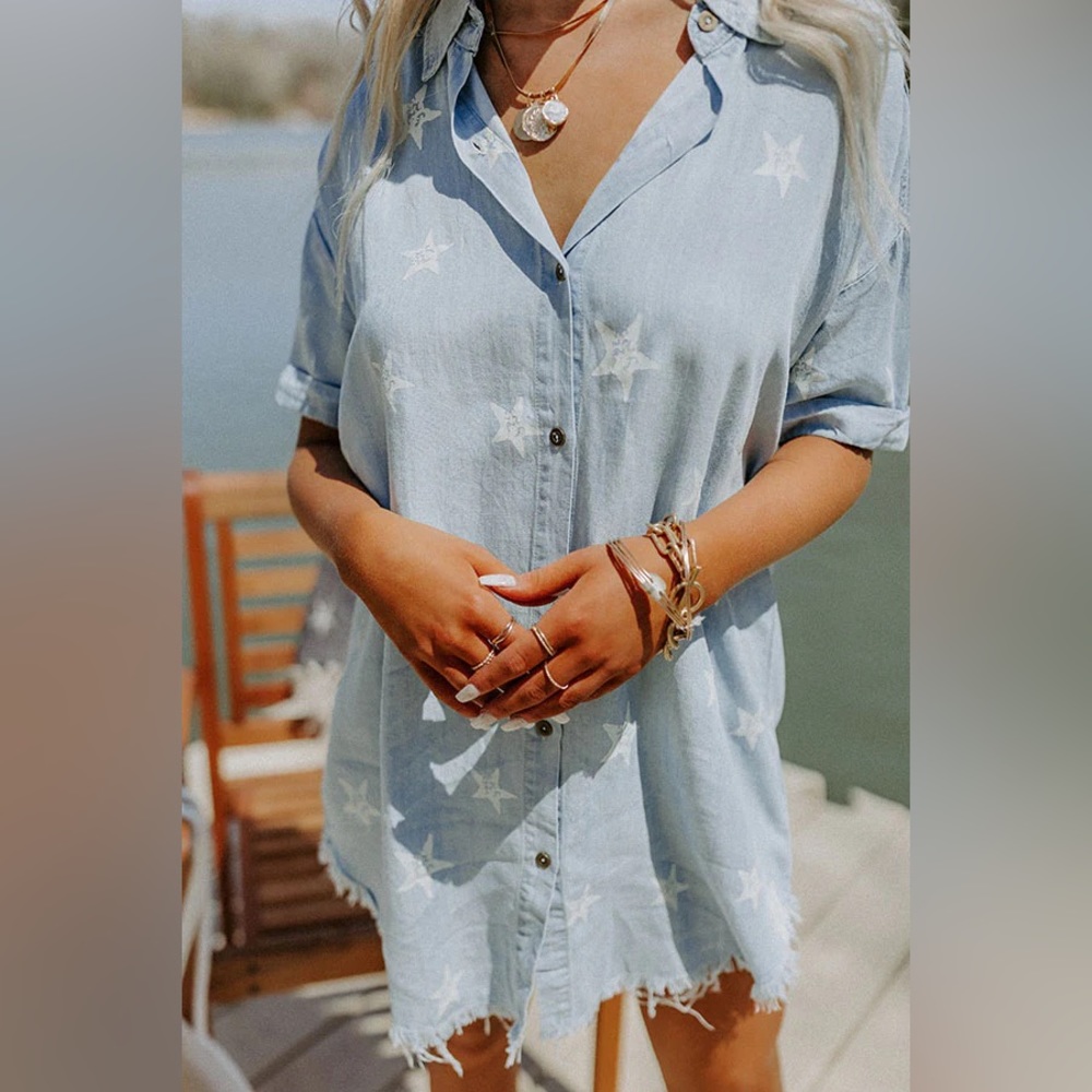 STARS ABOVE CHAMBRAY TUNIC DRESS - Size Medium - NWOT - Mini Top